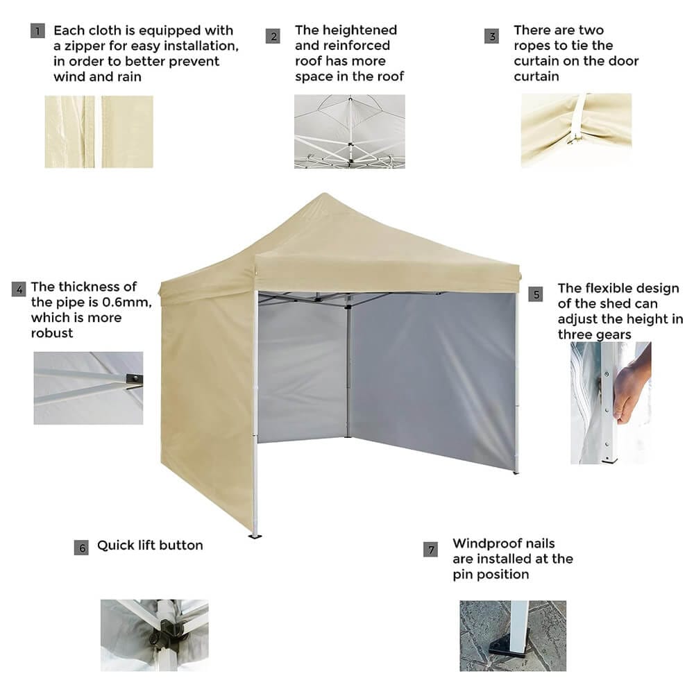 10' x 10' Pop-Up Canopy Tent with 4 Sidewalls, Beige