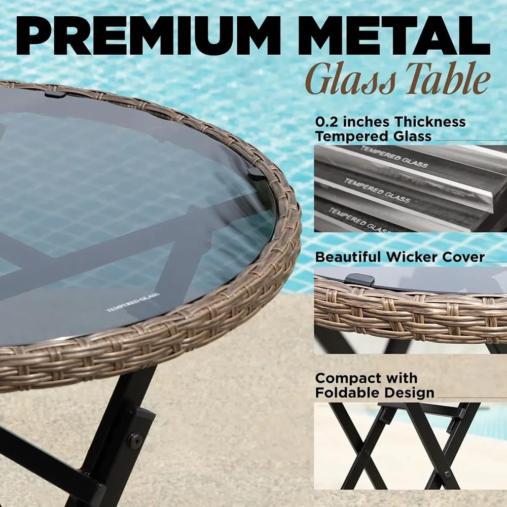 Idzo 3-Piece Metal Wicker Bistro Set With Glass Round Table