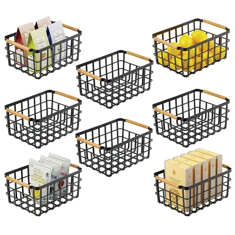 mDesign Metal Storage Basket, Black/Natural, 8 Pack