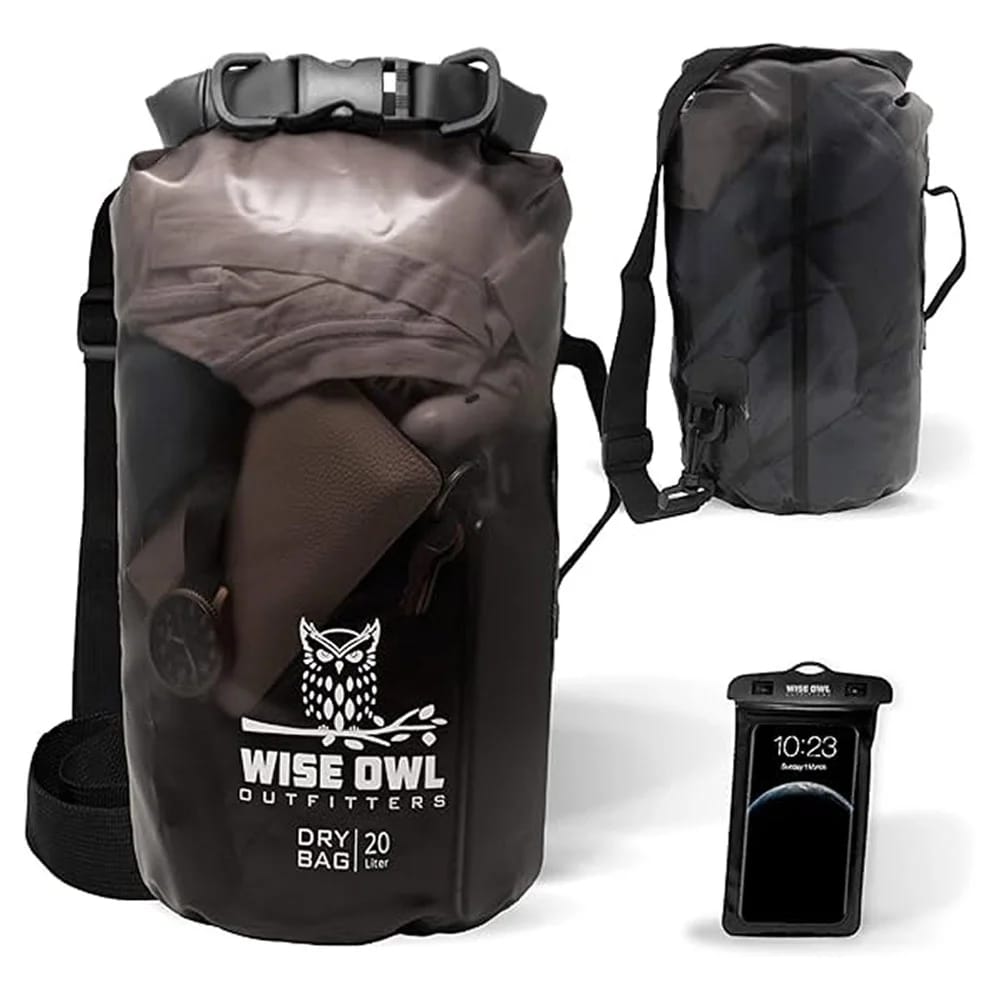 Wise Owl Outfitters Waterproof Dry Bag Backpack, Black/Clear, 5L