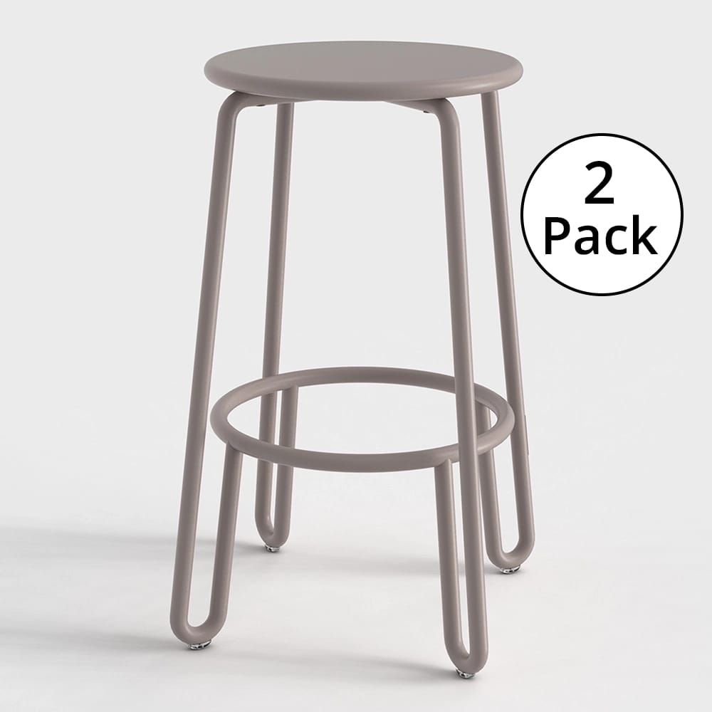 Maiori Aluminum Huggy Stackable Patio Counter Stool, Light Taupe, 2 Pack