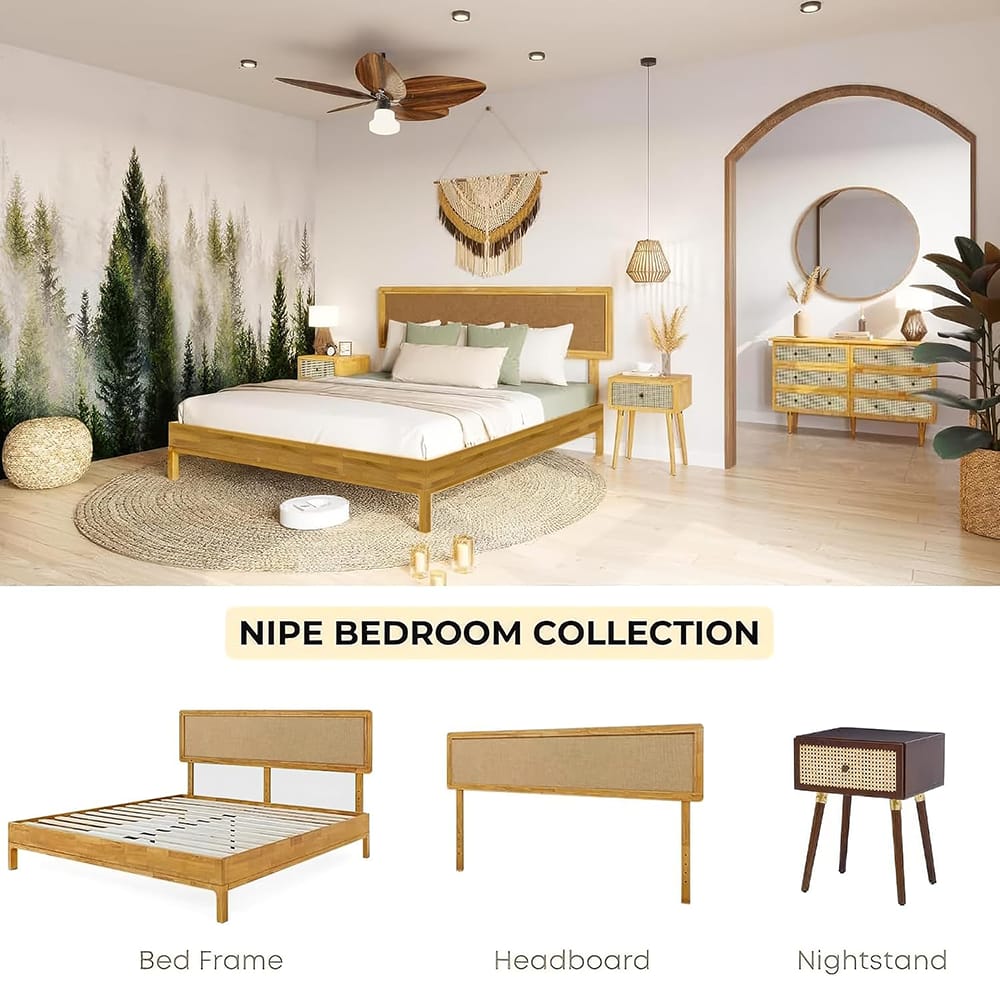 Bme Nipe Twin Acacia Wood Bed Frame, Natural