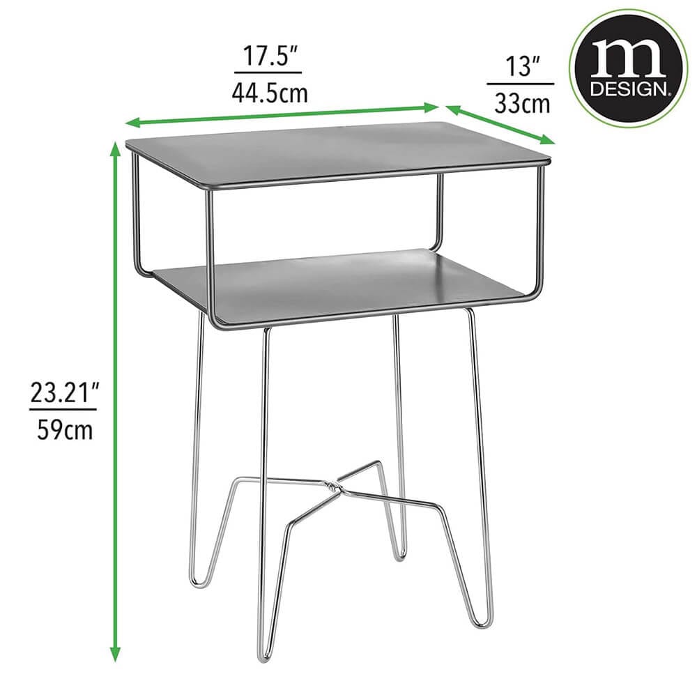 mDesign Modern Industrial Side Table with Storage Shelf, Graphite/Chrome