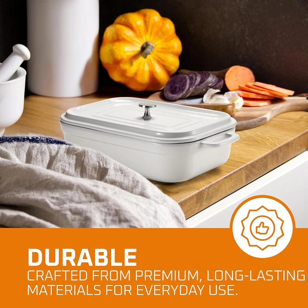 Bruntmor Stoneware Casserole With Lid, White