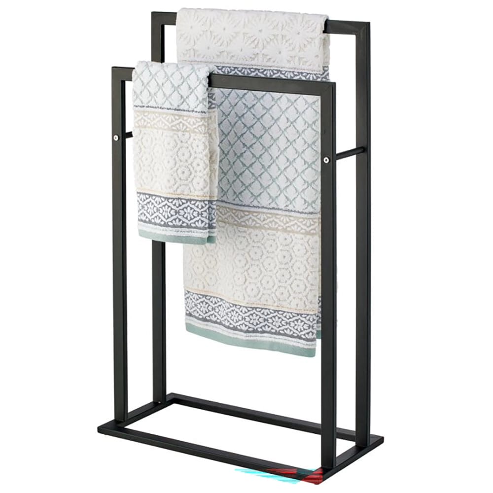 mDesign 2-Tier Free-Standing Bathroom Towel Rack, Black