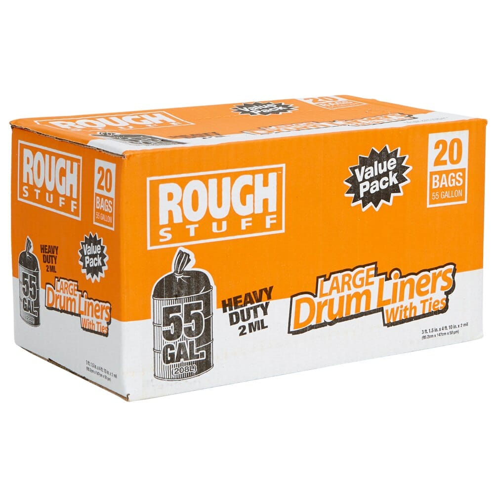 Rough Stuff 55 Gal Heavy-Duty Trash Bags, 20 Count