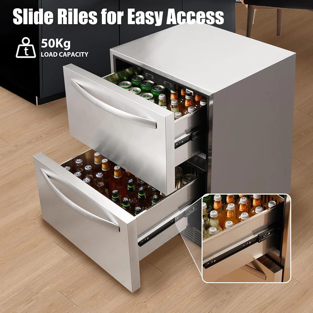 IceJungle 24" 5.12 cu. ft. Stainless Steel Under Counter Double Drawer Fridge