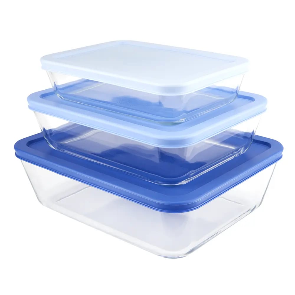 Superior Gourmet Rectangle Glass Container Set with Lids, 3 Piece