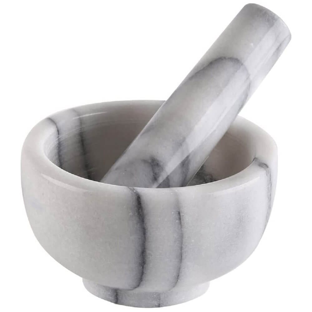 Greenco Mortar & Pestle Set, White Marble Stone