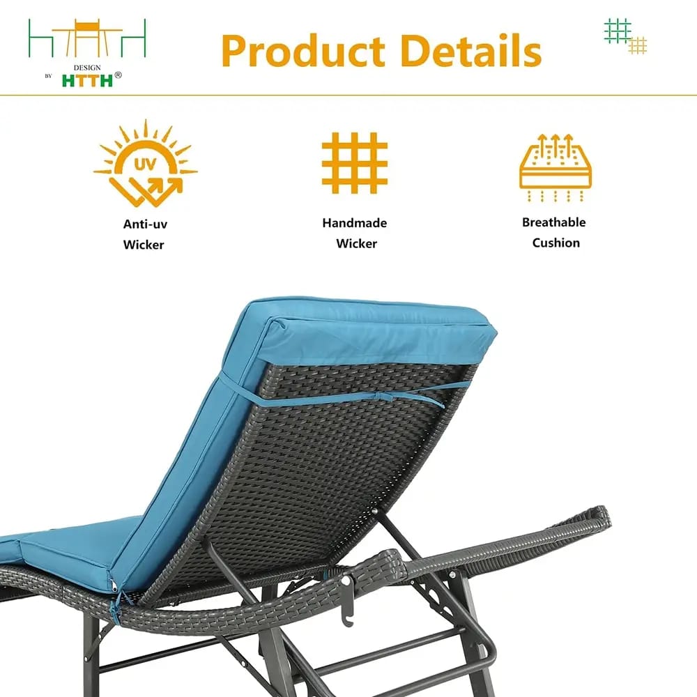 Patio Chaise Lounge Chairs Set, Peacock Blue, Set of 3