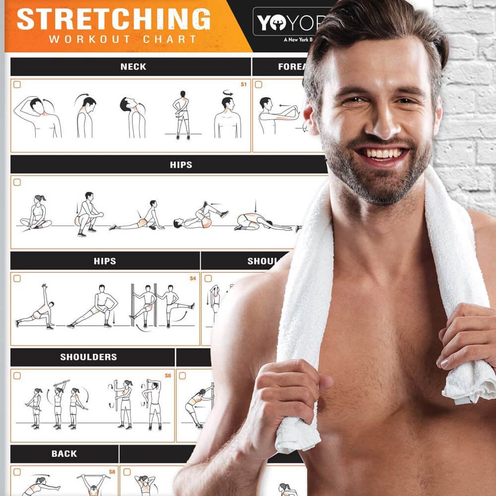 YoYork Laminated Home Stretching Exercise Chart with 10 Workout Cards