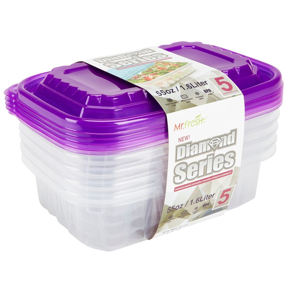 Mr. Fresh Diamond Series Food Storage Container, 5 Count