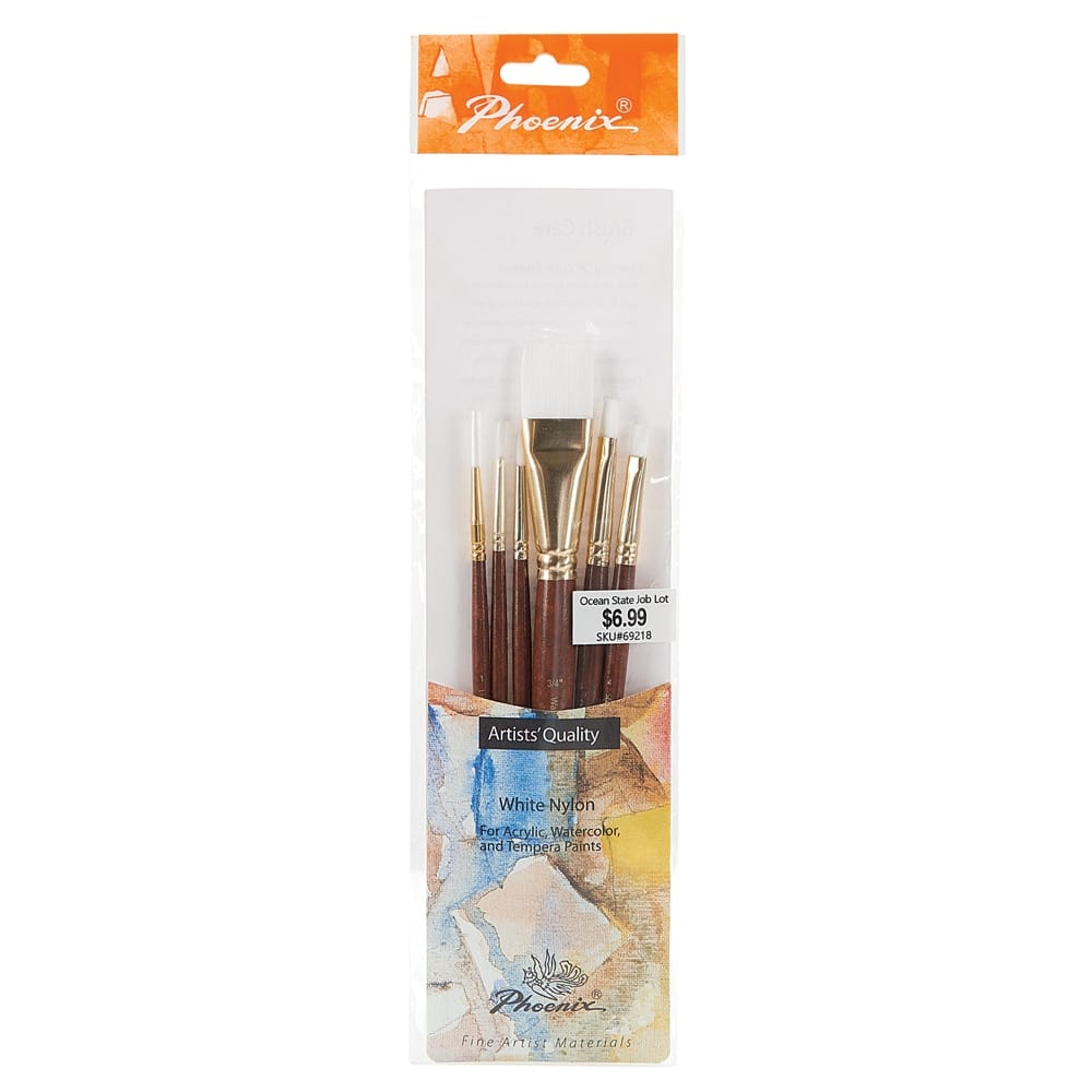 Phoenix Artist's Quality White Nylon Paint Brush Set, 6 Piece