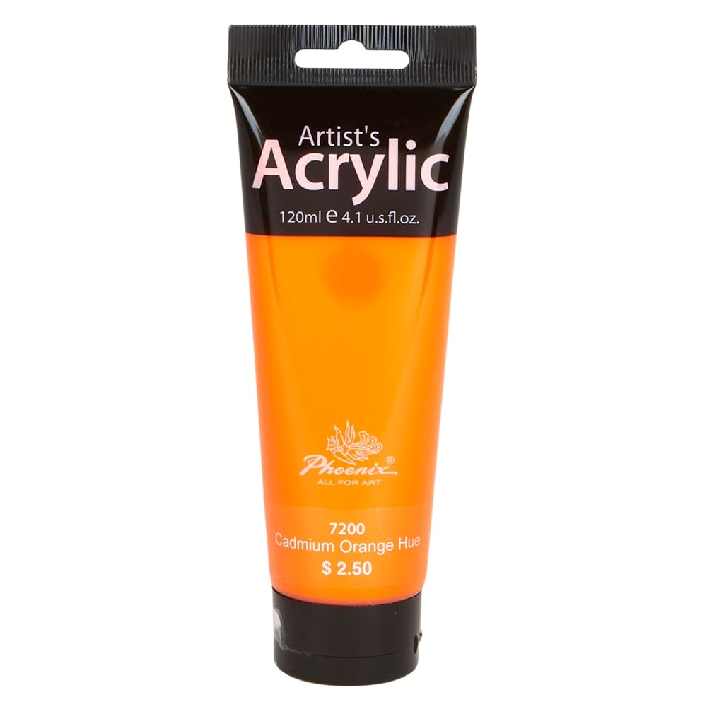 Phoenix Artist's Acrylic Paint, Cadmium Orange Hue, 120 ml