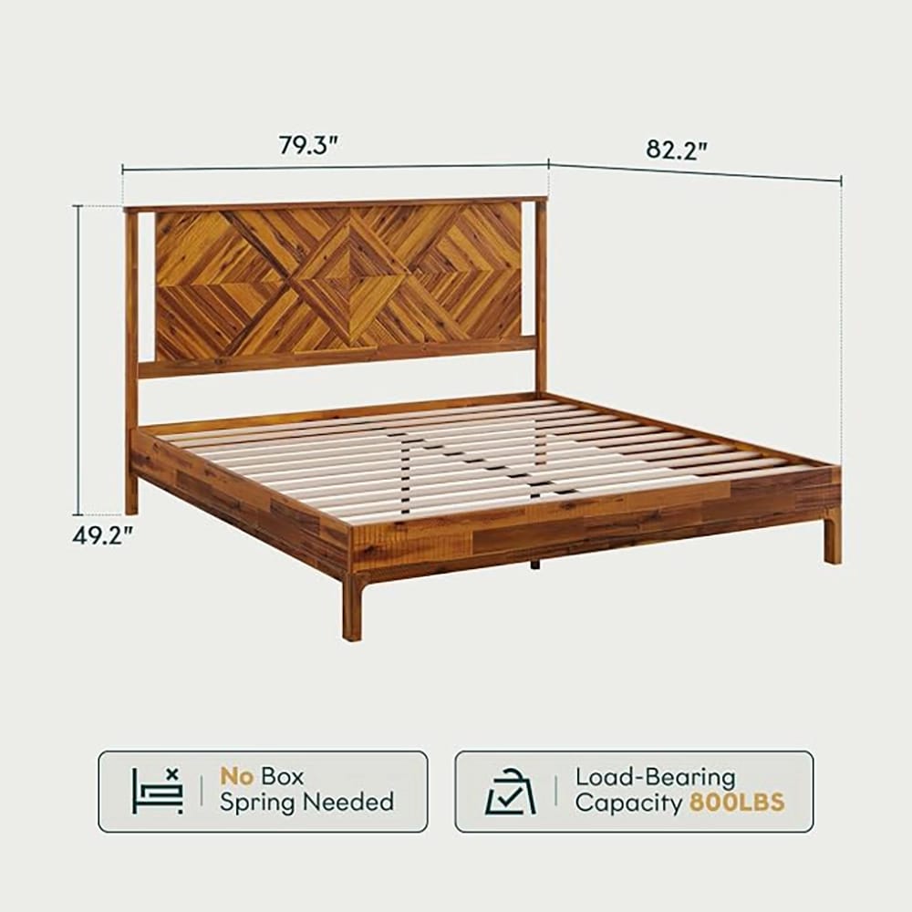 Bme Ethan King Size Bed Frame with Diamond Headboard, Rustic Caramel