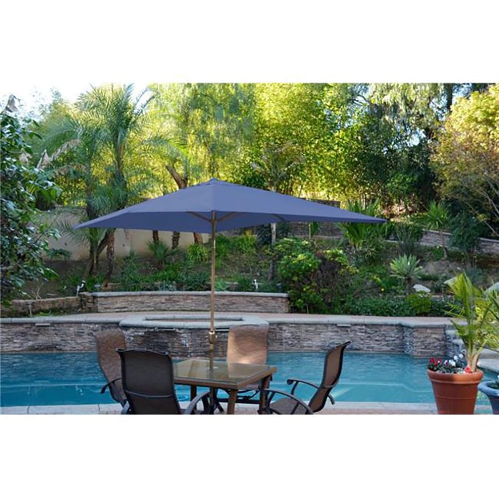 Jeco 6.5 x 10 Rectangular Aluminum Patio Umbrella with Tilt and Crank, Blue/Bronze