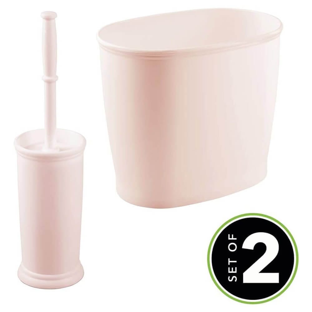 mDesign Compact Toilet Brush/Oval Waste Can Combination Set, Light Pink