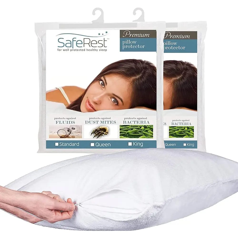 SafeRest Standard Waterproof Pillow Cover, 2 Pack, White