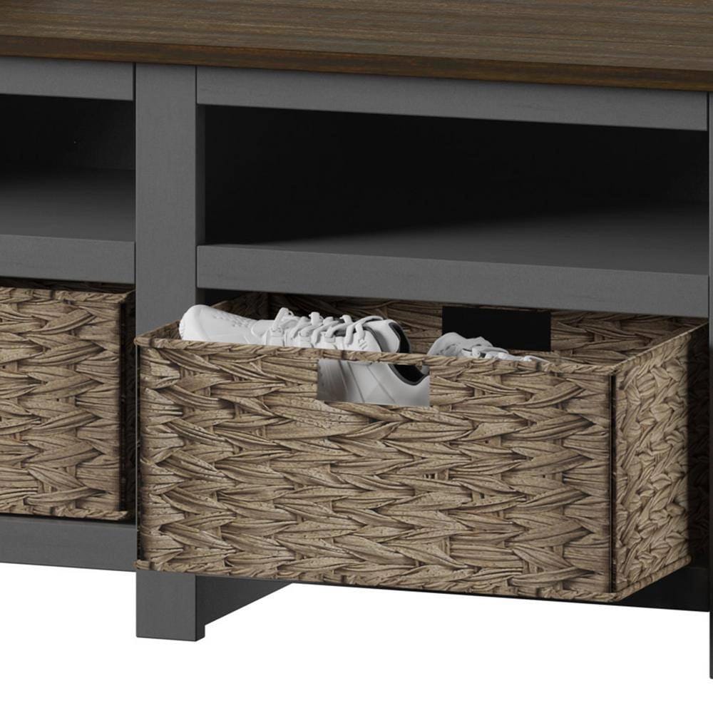 Twin Star Home Storage Bench with Baskets, Antique Gray