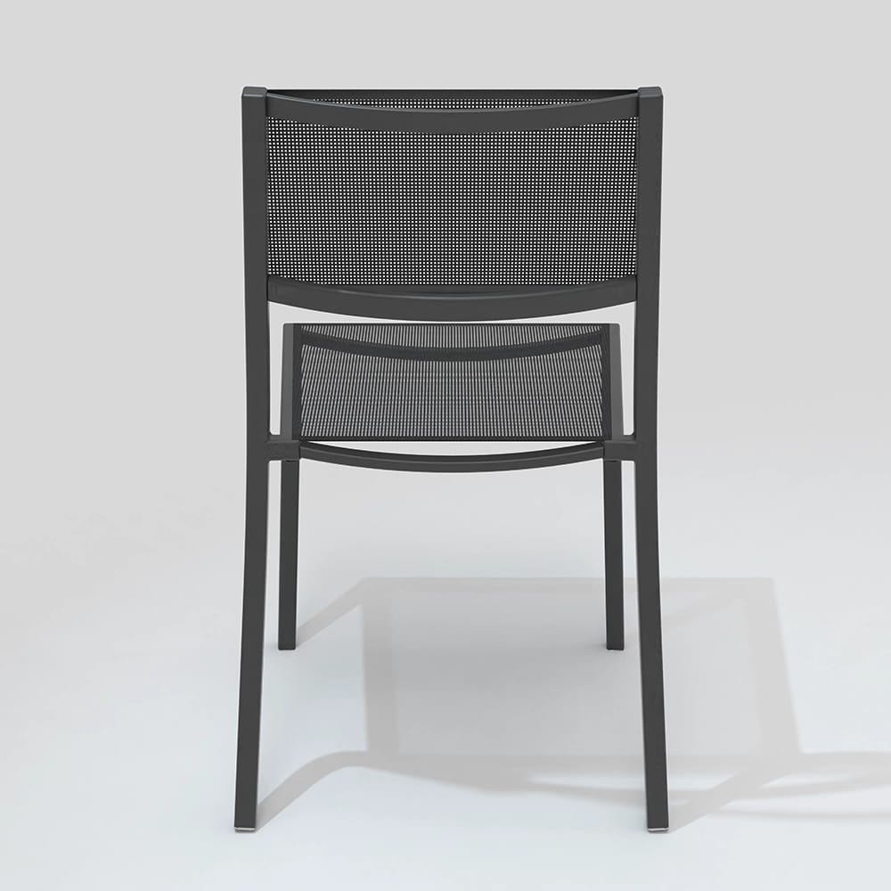 Maiori Aluminum Sling Impression Stackable Outdoor Dining Side Chair, Charbon, 4 Pack