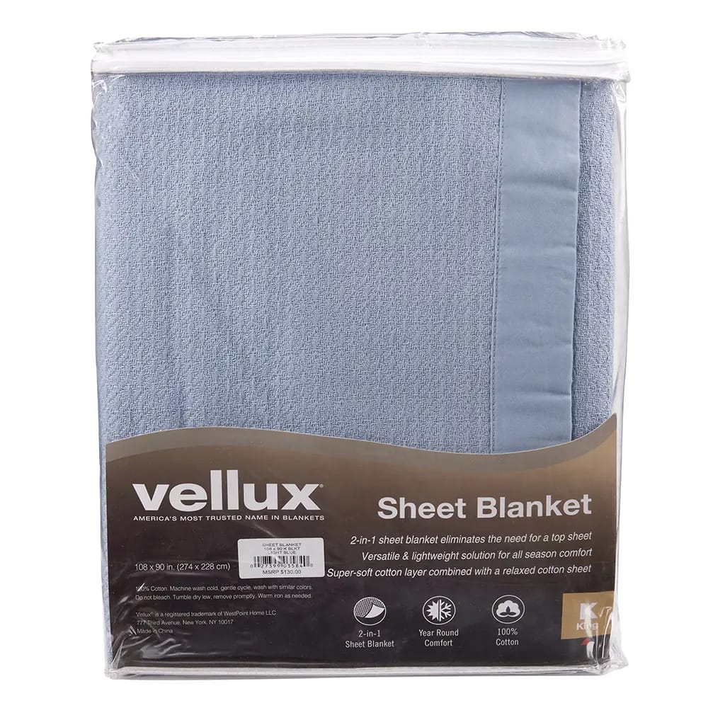 Vellux Cotton 2-in-1 King Sheet Blanket, Blue