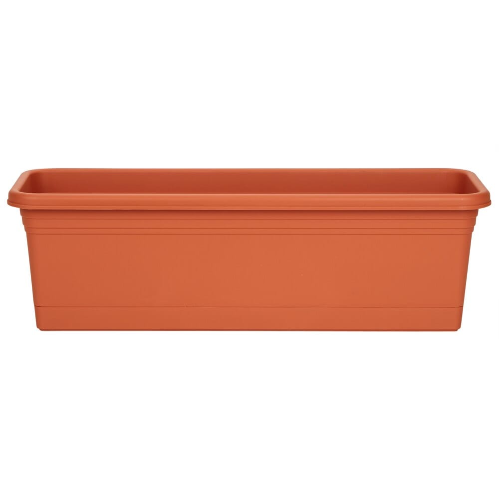 RUGG Terracotta Colored Window Box with Attached Saucer, 24"