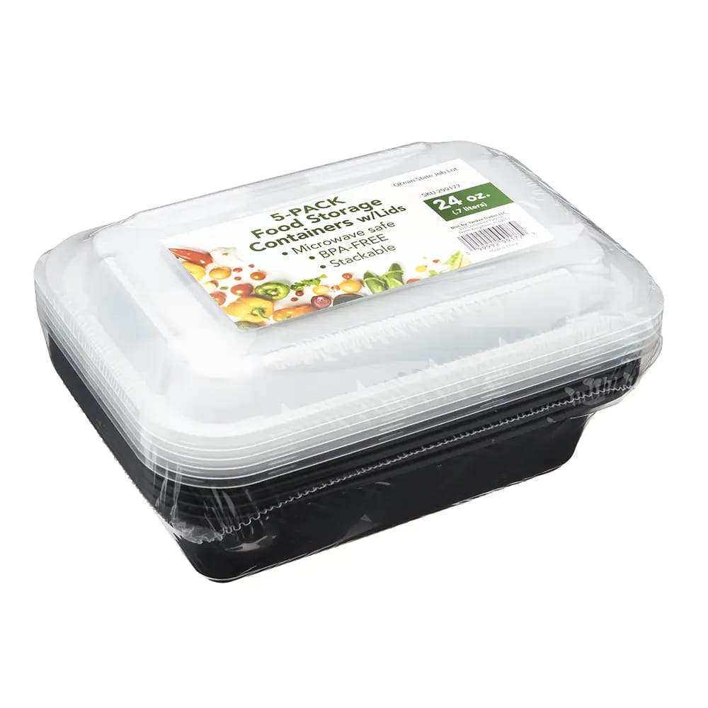 Food Storage 24 oz Rectangle Containers with Lids, 5 Count