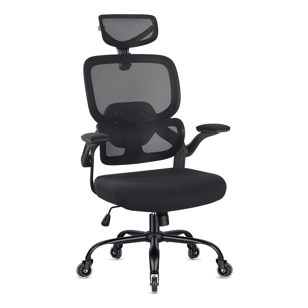 FAMSINGO Ergonomic Mesh Back Office Chair with Flip up Armrests, Black