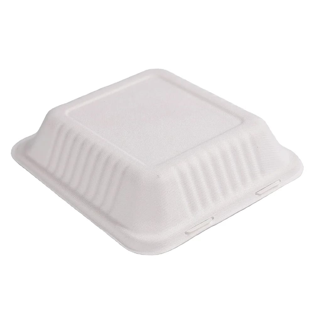 Ecoware Biodegradable 8" 3-Compartment Clamshell Container, 100 Count