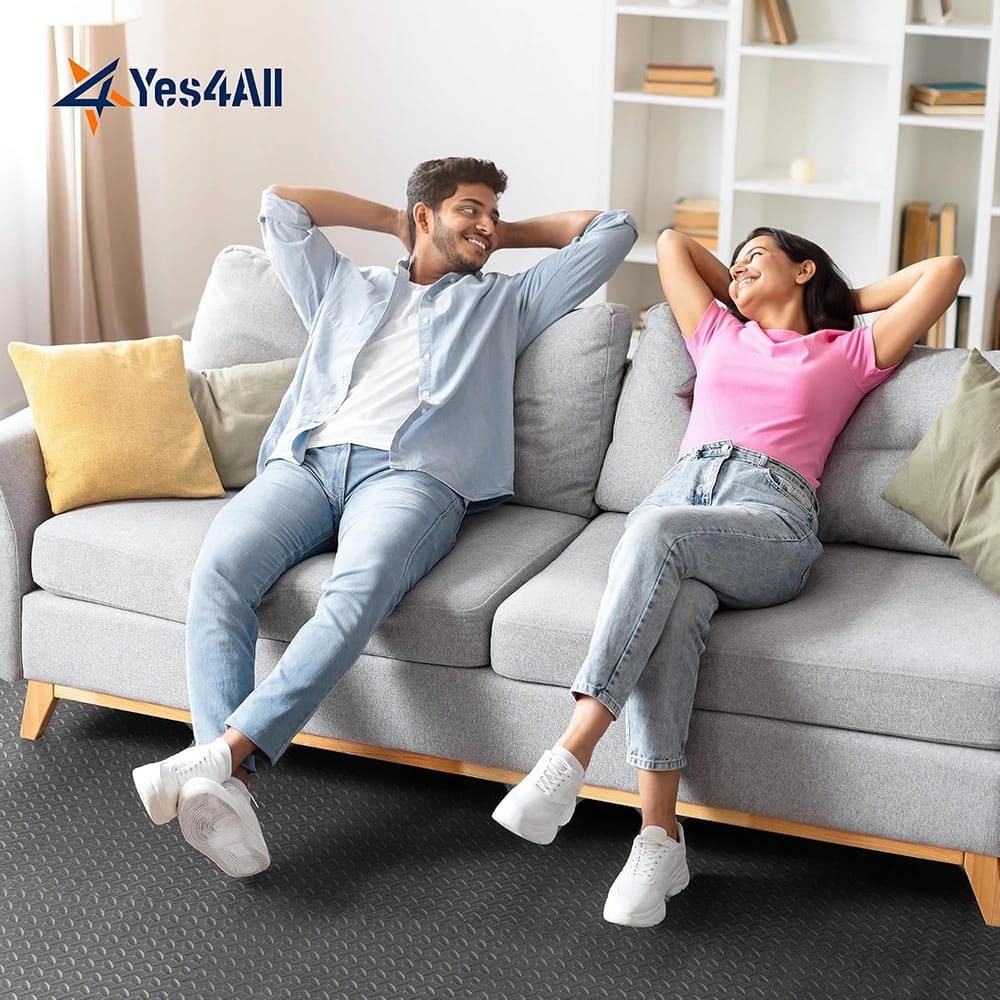 Yes4All EVA Interlocking Foam Floor Tiles with Border, Gray, 120 sq ft