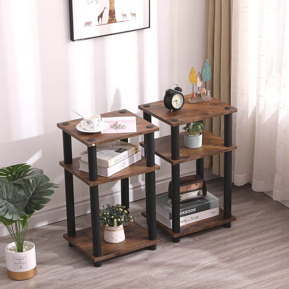 Turn-N-Tube End Table, Set of 2, Rustic Brown/Black