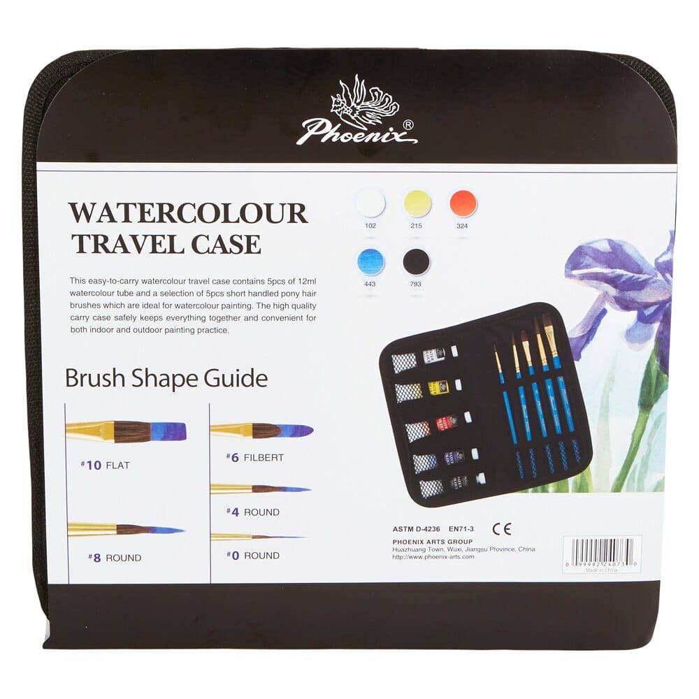 Phoenix Watercolour Paint Travel Set with Case, 11-Piece