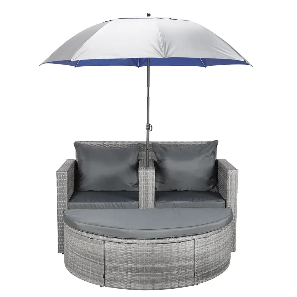 Resin Wicker Sofa Bed with Umbrella, 2-Piece Set