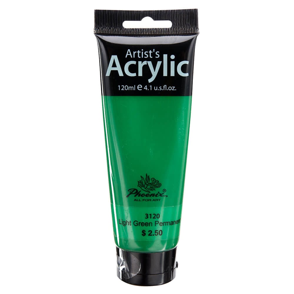 Phoenix Artist's Acrylic Paint, Light Green Permanent, 120 ml