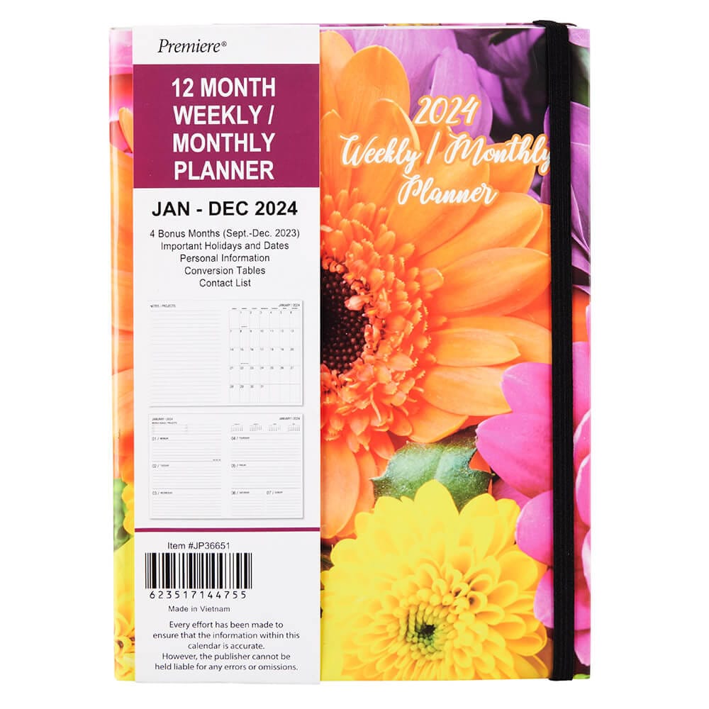 2024 Premiere Hardcover Weekly/Monthly Planner with Elastic Closure, 8"