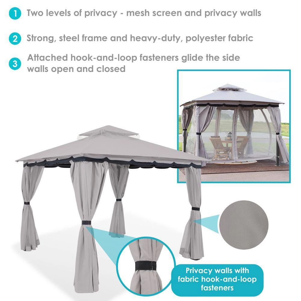Sunnydaze 9.2' x 9.2' Soft Top Patio Gazebo with Screens and Privacy Walls, Gray