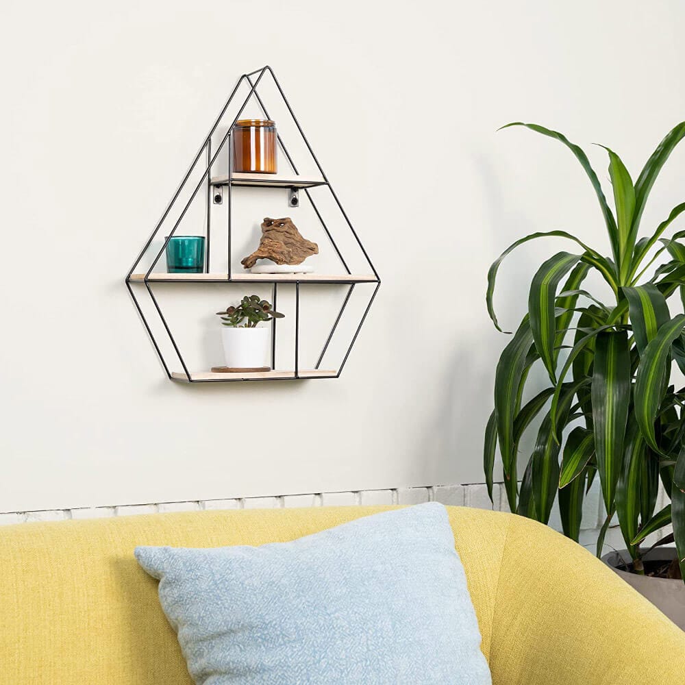 Greenco Geometric Diamond Shaped Floating Shelves, Rustic Finish