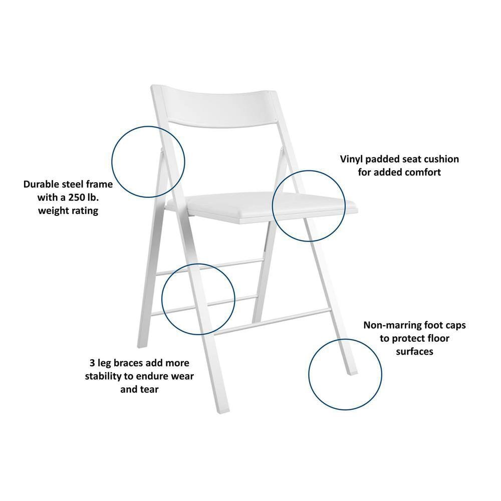 Cosco Vinyl Folding Chair, White, 2 Pack