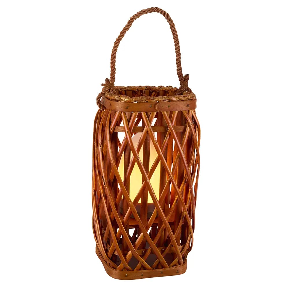 Barbara King Square Wicker Lantern With Remote, Brick, 12"