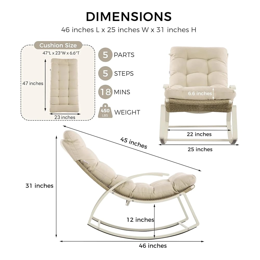 IRONCK Patio Rocking Chair with Cushion, Beige