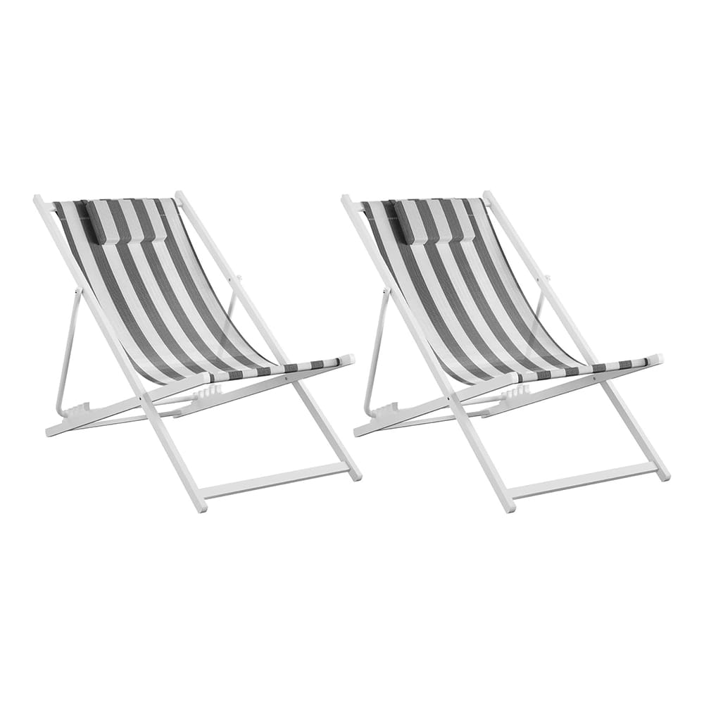 Novogratz Folding Beach Chair, Black/White Stripe, 2 Pack