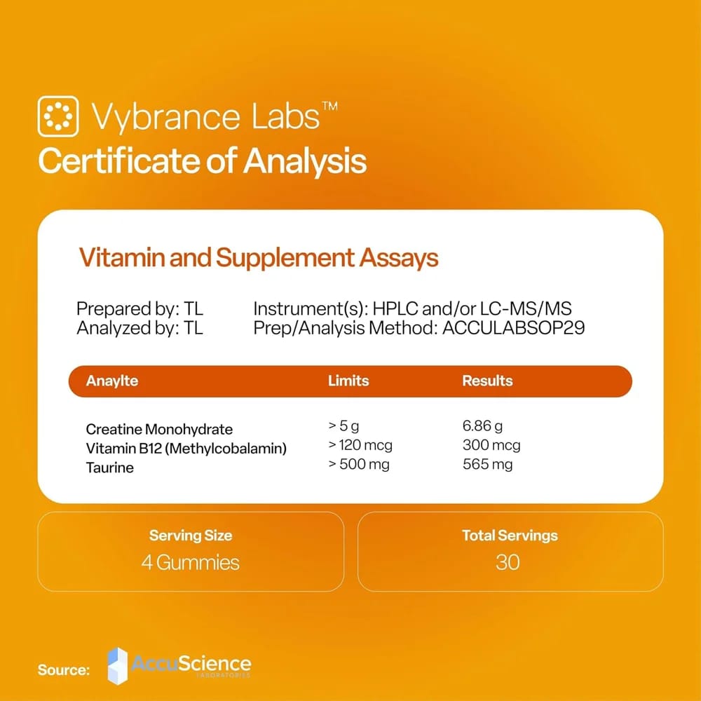 Vybrance Labs Creatine Monohydrate Gummies, Mango, 120 ct