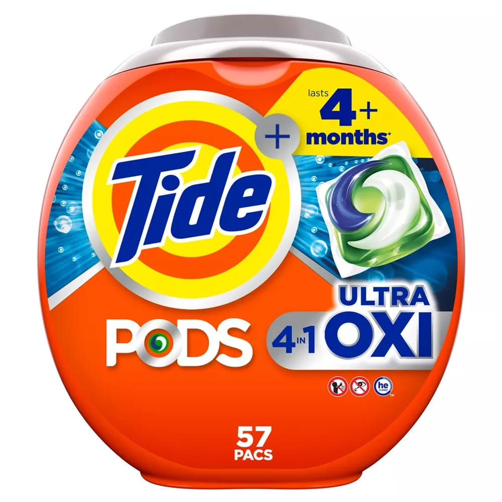 Tide Ultra Oxi 4-in-1 Laundry Detergent Pods, 57 Count