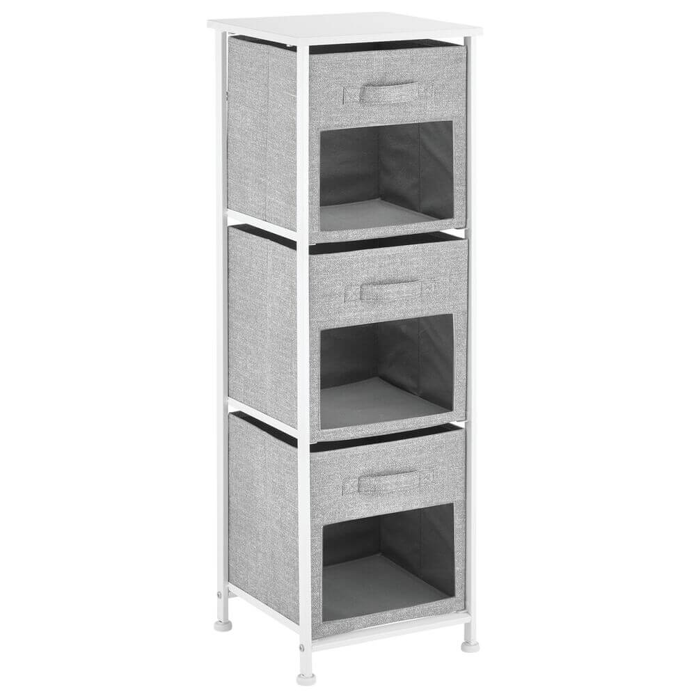 mDesign Clear Front 3-Drawer Storage Tower, Gray