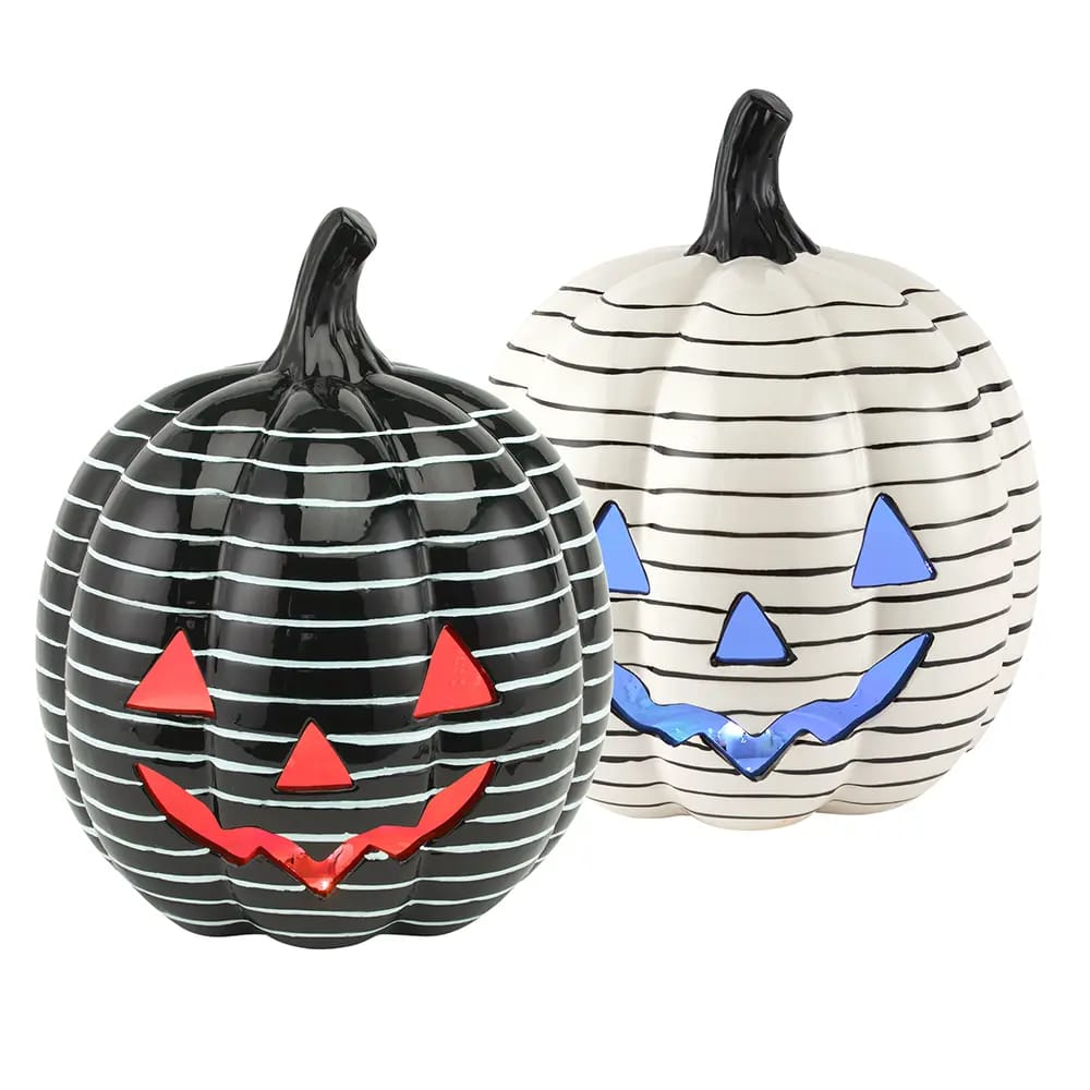 Ceramic LED Striped White Jack-O-Lantern