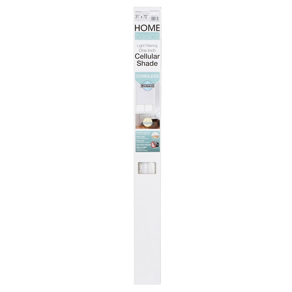 Home Basics Cordless Light Filtering 1" Cellular Shade, White, 31" x 72"