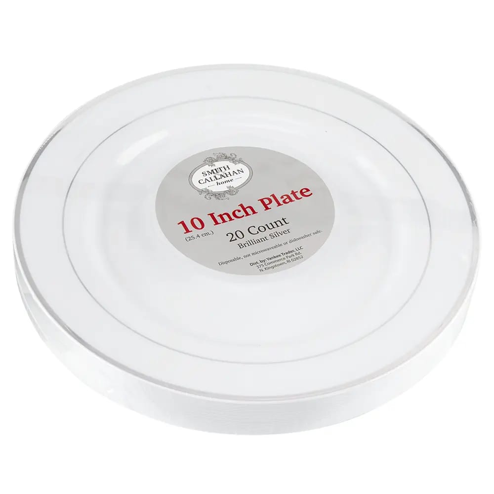 Smith & Callahan Plastic Plate, Silver Rim, 20 ct, 10"