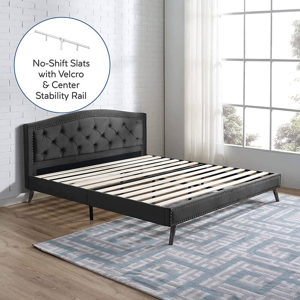 Classic Brands Coventry Diamond Tufted Upholstered King Bed Frame, Charcoal