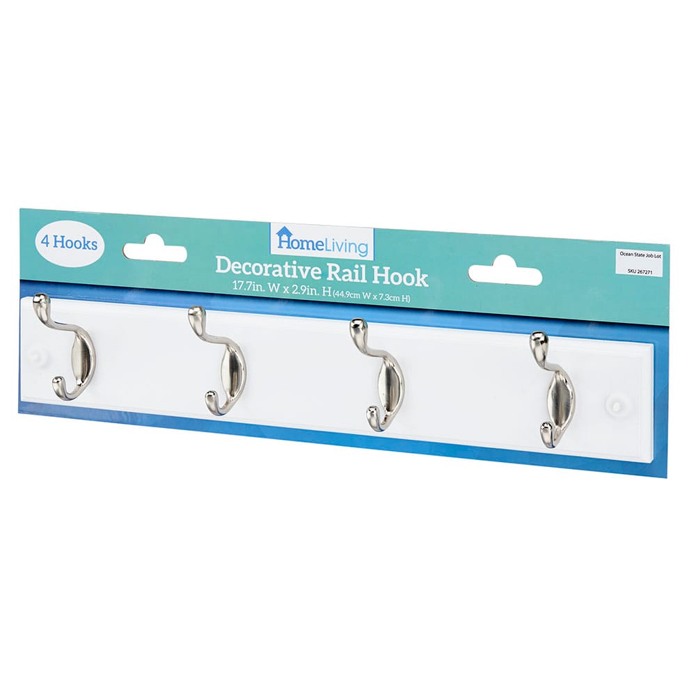 HomeLiving 4-Hook Decorative Rail Hooks, White