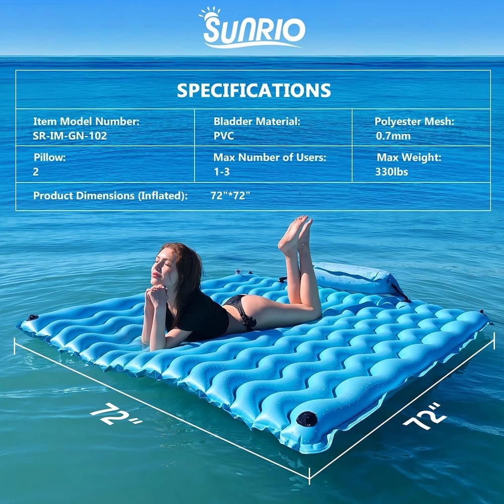 Sunrio 72" x 72" Inflatable Floating Mat, Blue